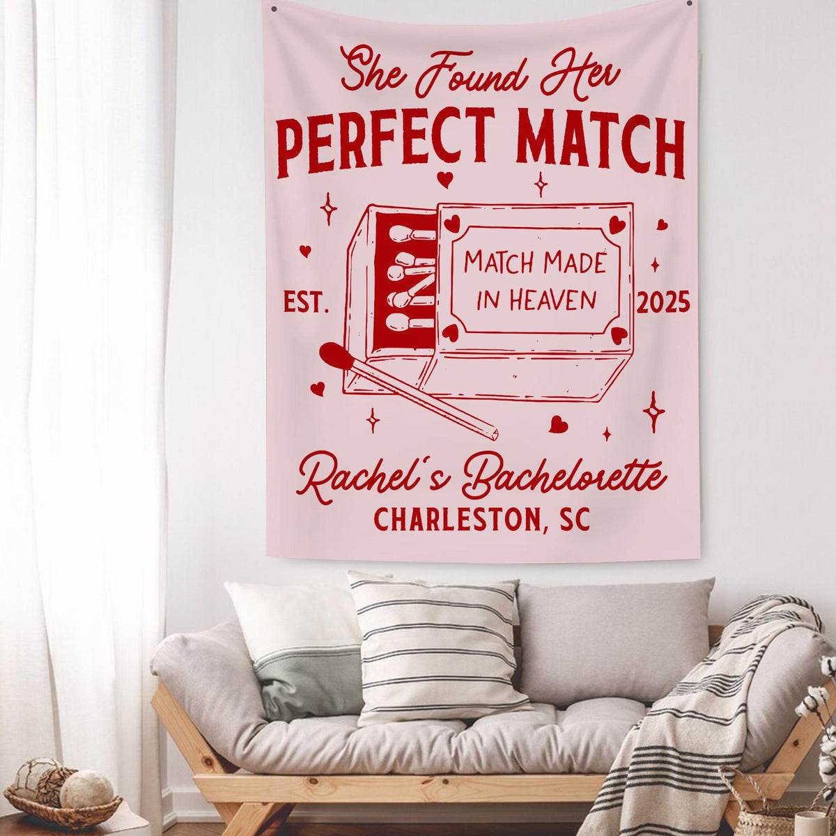 Custom Bachelorette Party Decor, Perfect Match Bachelorette Tapestry, Valentine Bach Backdrop, Match Made In Heaven Banner, Bach Party Decor