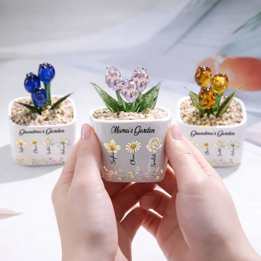 Mom Grandma's Garden- Personalized Mini Glass Flower Pot - Gift For Mother, Grandma, Mother's Day Gift