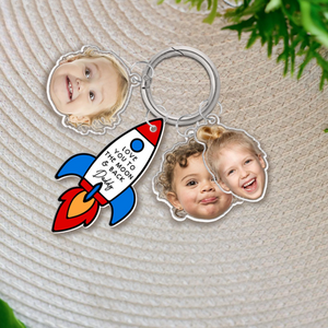 Love You To The Moon And Back Keychain, Personalized Baby Face Keyring, Father's Day Gift from Son Daughter, Gift for Husband, New Dad Gift