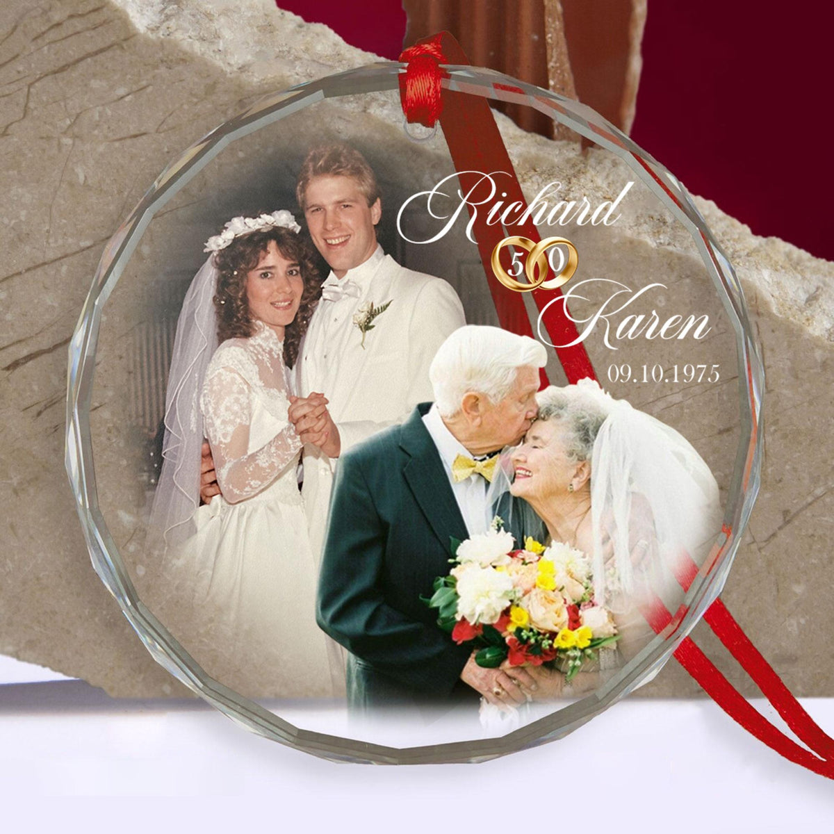 Personalized Wedding Anniversary Ornament, Custom Wedding Photo Ornament, 50th Anniversary Gift For Grandparents, Christmas Gift For Parents