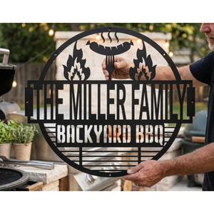 Custom Metal BBQ Sign, Personalised Family Name Grill Decor, Backyard Barbecue Wall Art Outdoor, Kitchen Sign, Father's Day Gift Housewarming