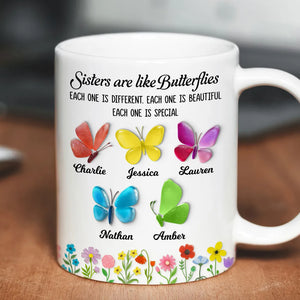 Sisters Are Like Butterflies 3D Effect Sea Glass - Personalized Mug - Christmas Gift for Sisters, Siblings