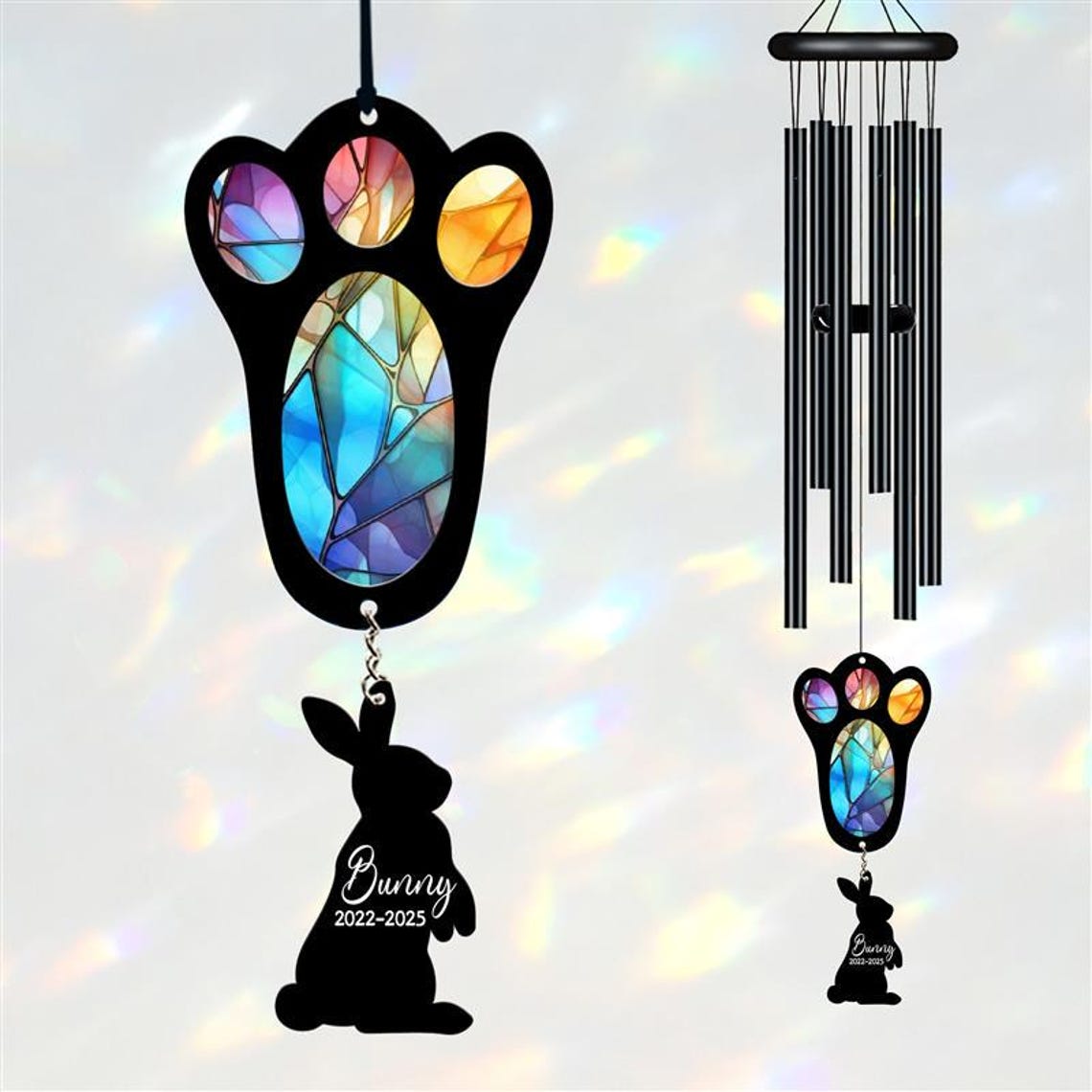 Personalized Pet Memorial Wind Chime, Remembrance Wind Chime, Pet Suncatcher Wind Chime, Bunny Paw, Bunny Loss, Bunny Memorial