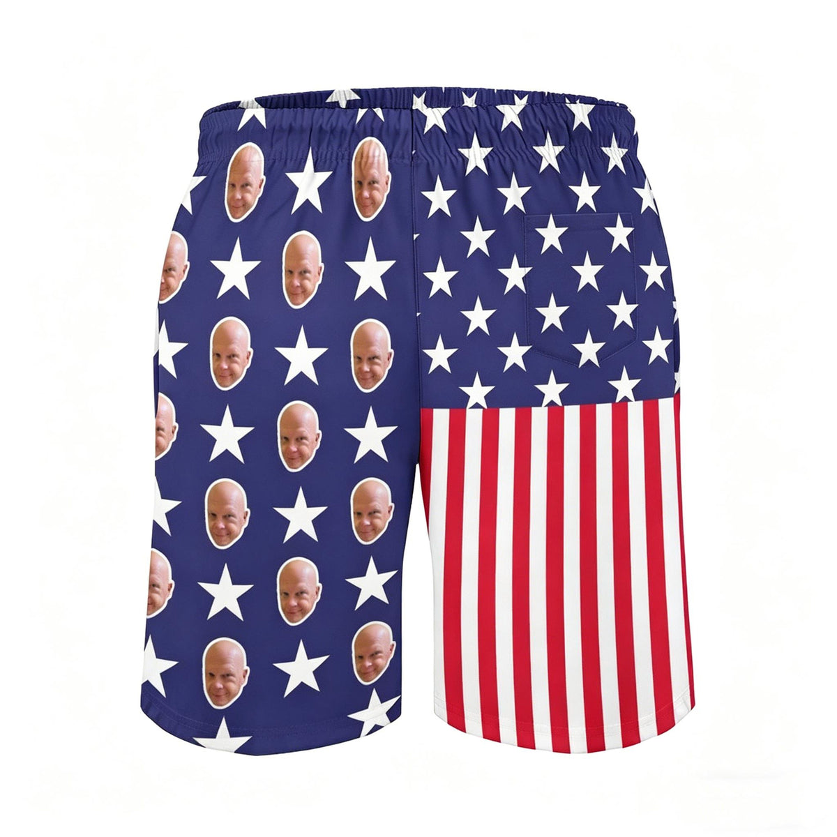 Custom Photo USA Flag Swim Trunks, Personalized Face Swim Shorts, 4th of July Beach Shorts for Husband, Gift for Him
