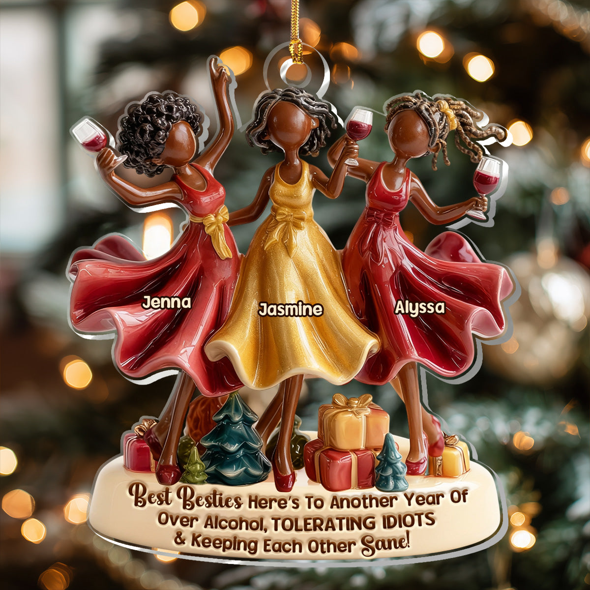 We'll Be Friends Until We're Old And Senile Party Girls - Personalized Acrylic Ornament - Christmas Gift For Black Sistas, Sisters, Friends