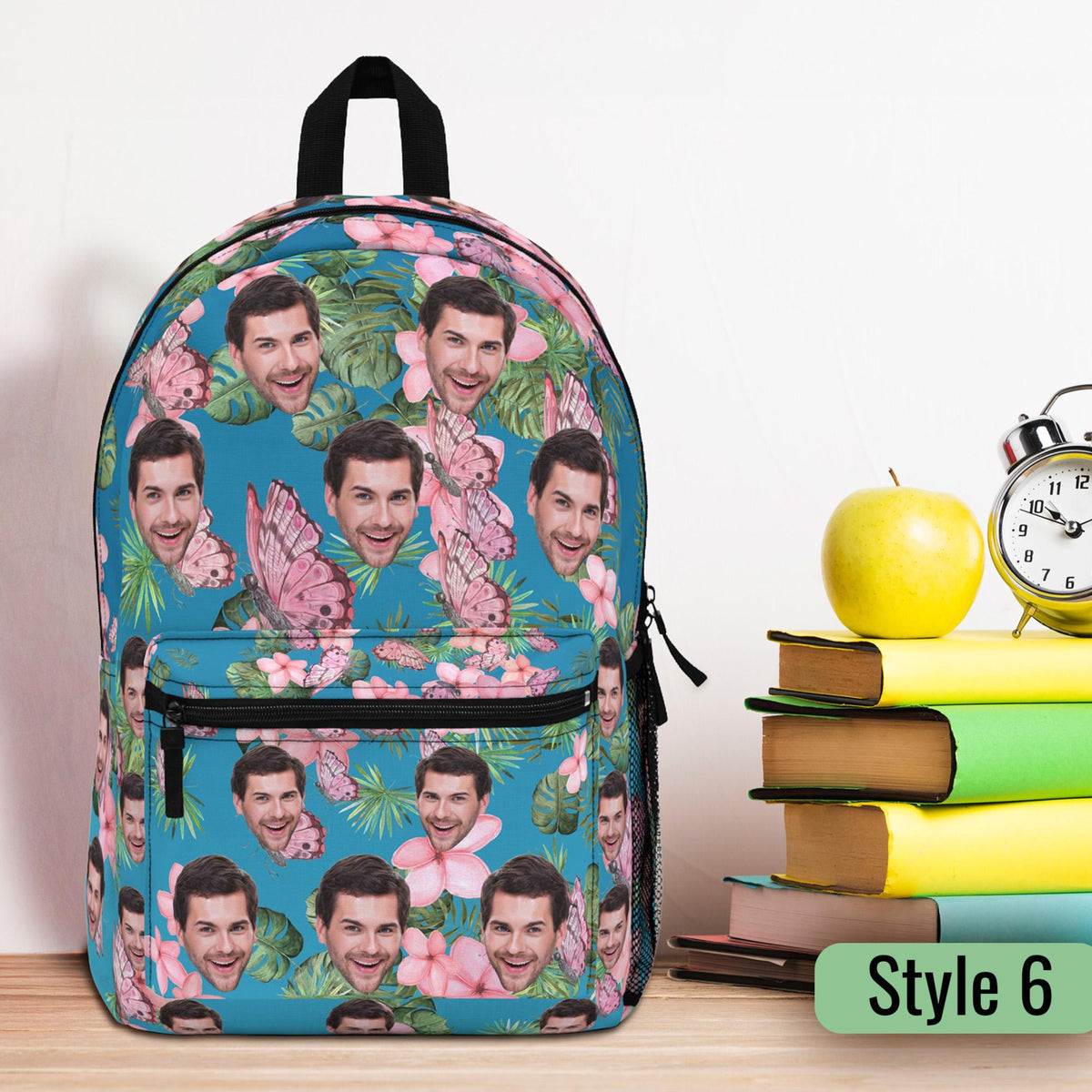 Custom Backpack with Face Photo and Hawaii Flowers Pattern, Personalized Back to School Bag Gift, First day of School