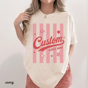 Custom Mascot Comfort Color Shirt, School Spirit Design, Striped Team Shirt, Back To School, School Team Matching Shirt, School Mascot Shirt