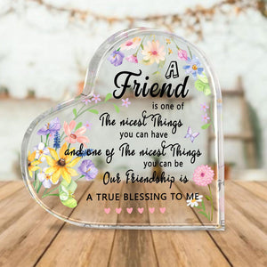 Friendship Heart Acrylic Plaque Floral Thank You Gift for Best Friend Sentimental Keepsake for Her True Blessing Quote Sign Acrylic Decor