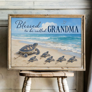 Grandma Turtle's Little Grandkids by the Shore - Personalized Canvas - Mother's Day Gift For Mom, Grandma