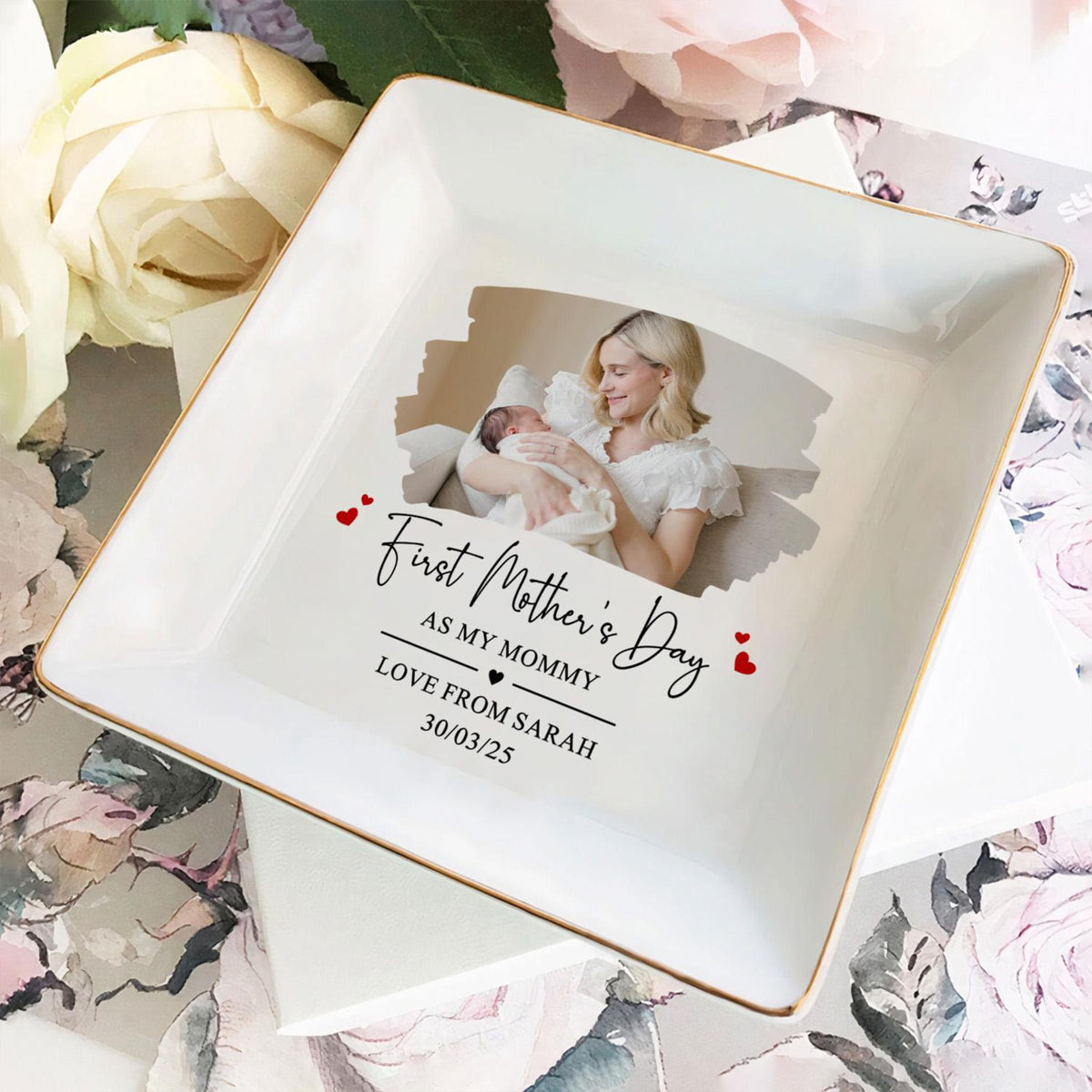 First Mother's Day - Personalized Jewelry Dish - Gift For Mom, Mom And Kid Custom Photo, 1st Mothers Day Gift