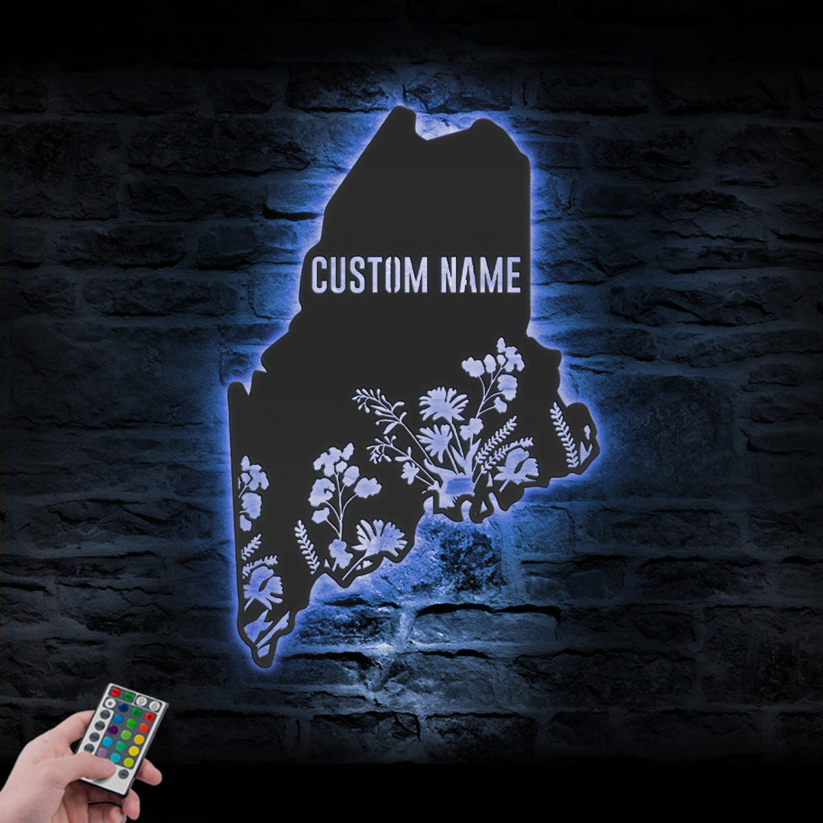 Custom Wild Flower State Metal Wall Art LED Light, Personalized Wildflower Map Name Sign Home Decor, Floral Decoration Christmas
