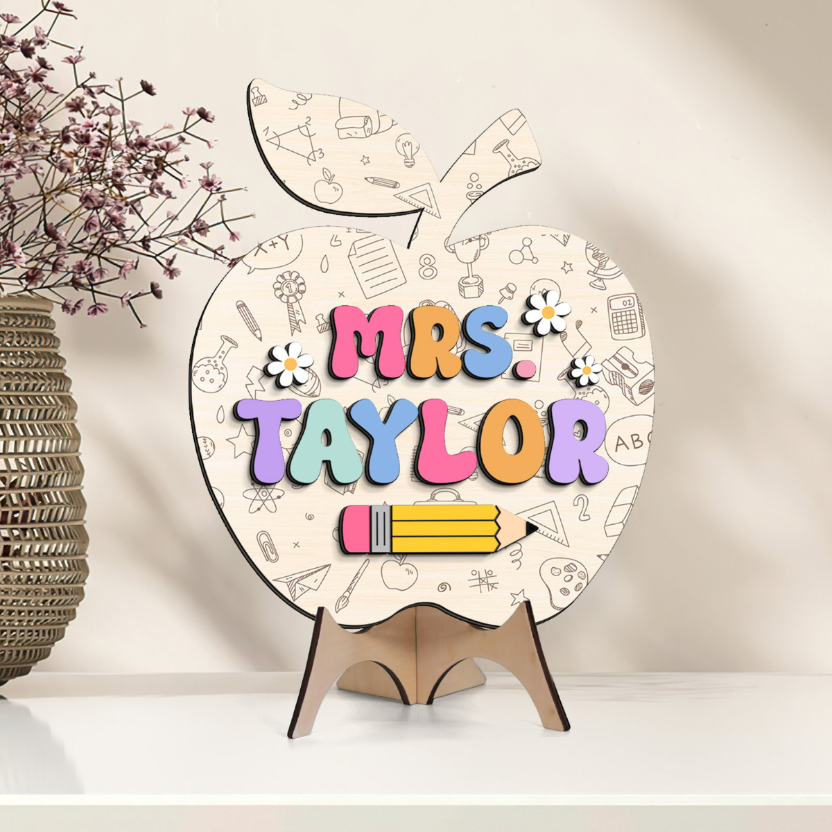 Personalized Teacher Gifts, Teacher Apple Shape Gifts, Teacher Door Hanger, Custom Teacher Sign, Teacher Welcome Sign, Teacher Door Decor