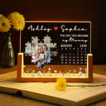 The Day You Became My Mom Upload Photo Puzzle Calendar - Personalized Desk Name Plate - Gift For Mom, Mother's Day, Birthday Gift