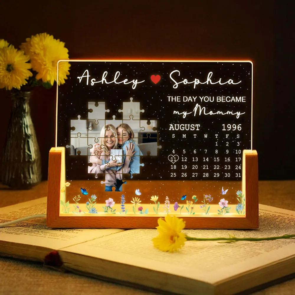 The Day You Became My Mom Upload Photo Puzzle Calendar - Personalized Desk Name Plate - Gift For Mom, Mother's Day, Birthday Gift