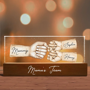 Mama's Team Fist Bump - Personalized 3D LED Light Wooden Base - Gift For Her, Gift For Mom, Mother's Day, Birthday Gift