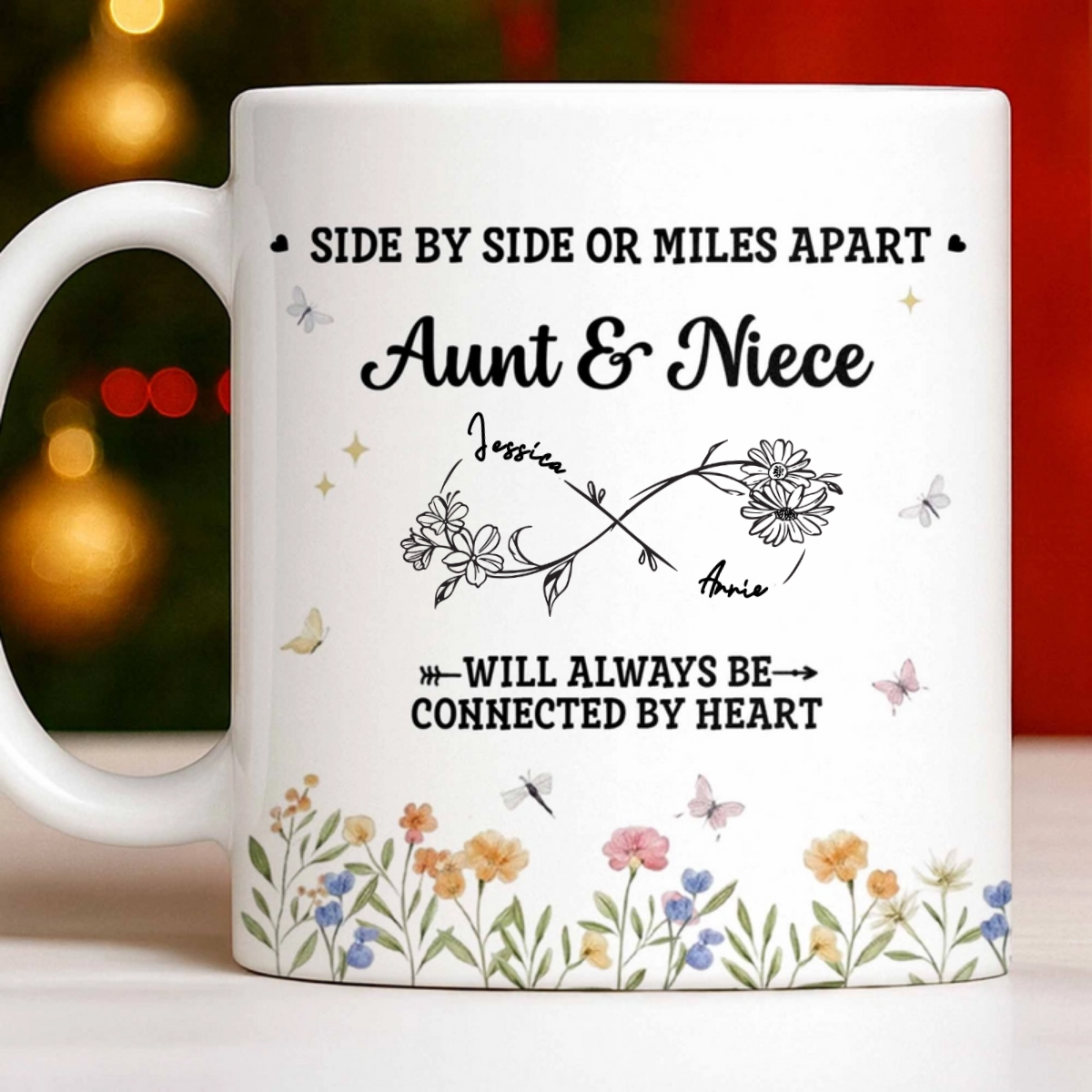Aunt & Niece Always Be Connected By Heart, Personalized Ceramic Mug, Gift For Aunt, Mother's Day Gift