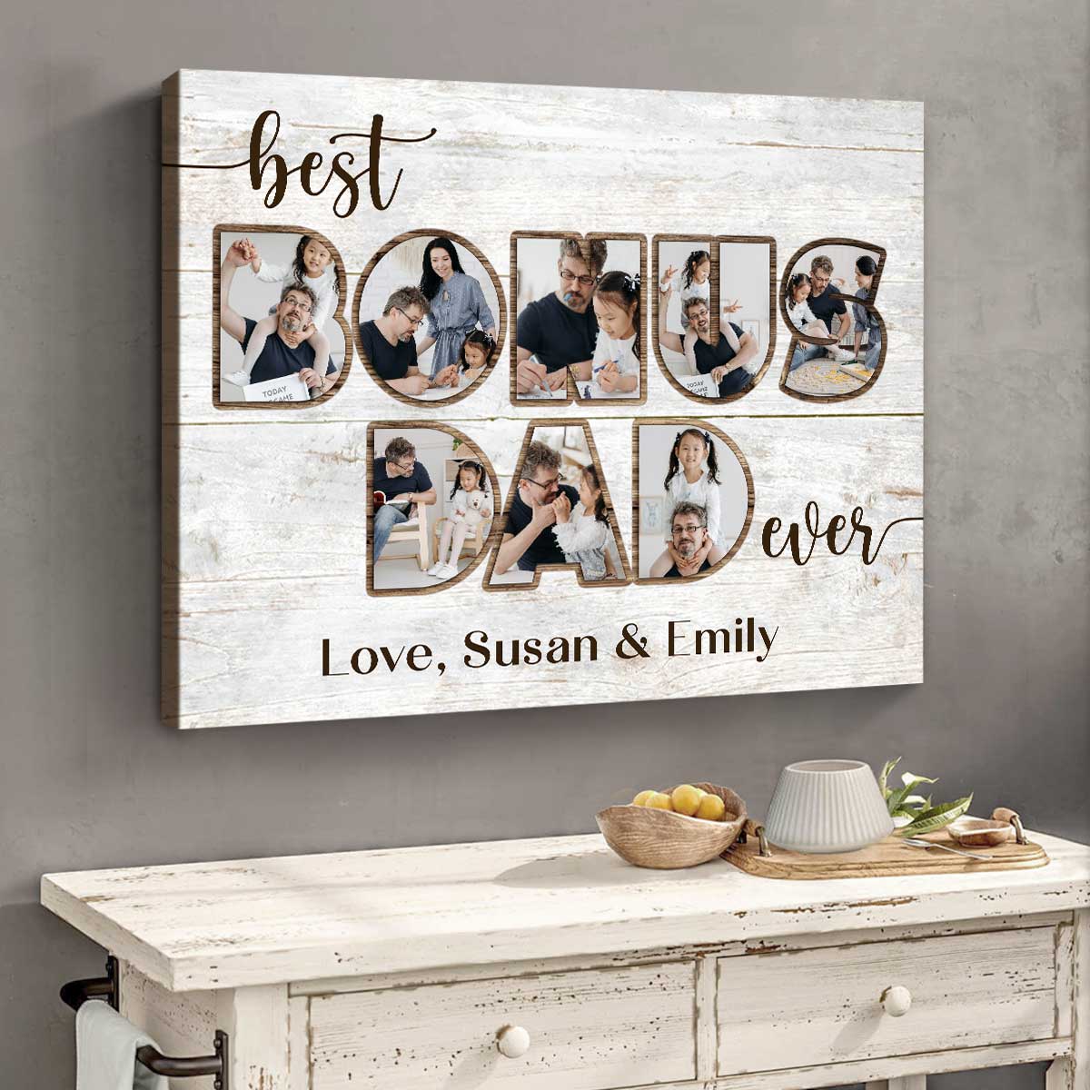 Bonus Dad Photo Collage Personalized, Bonus Dad Father's Day Gifts, Best Bonus Dad Canvas