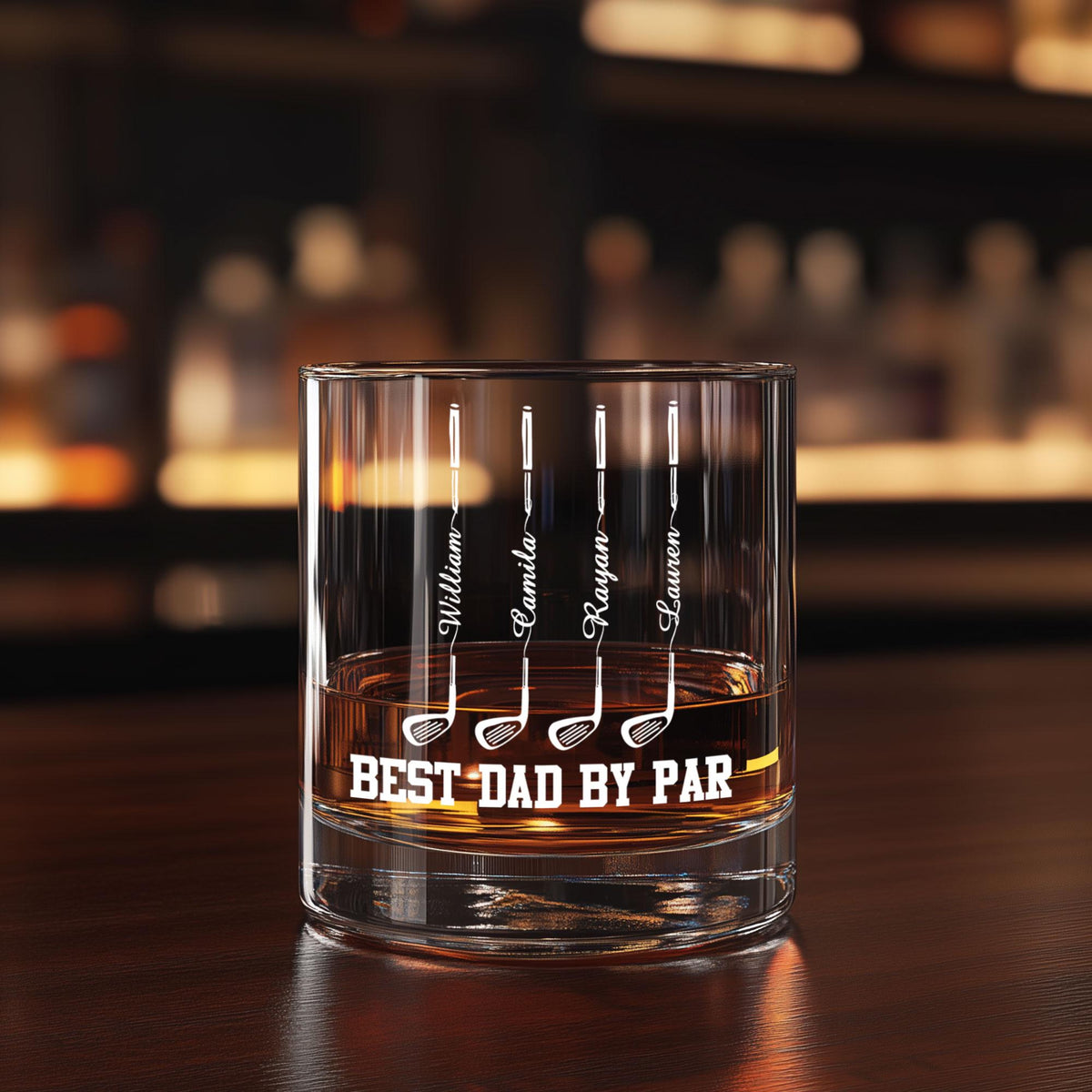 Personalized Father's Day Gift For Dad, Custom Golf Dad Whiskey Bar Glass With Kids Name, Best Dad By Par Wine Glass Gift, Gift For Husband
