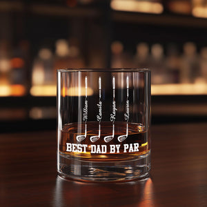 Personalized Father's Day Gift For Dad, Custom Golf Dad Whiskey Bar Glass With Kids Name, Best Dad By Par Wine Glass Gift, Gift For Husband
