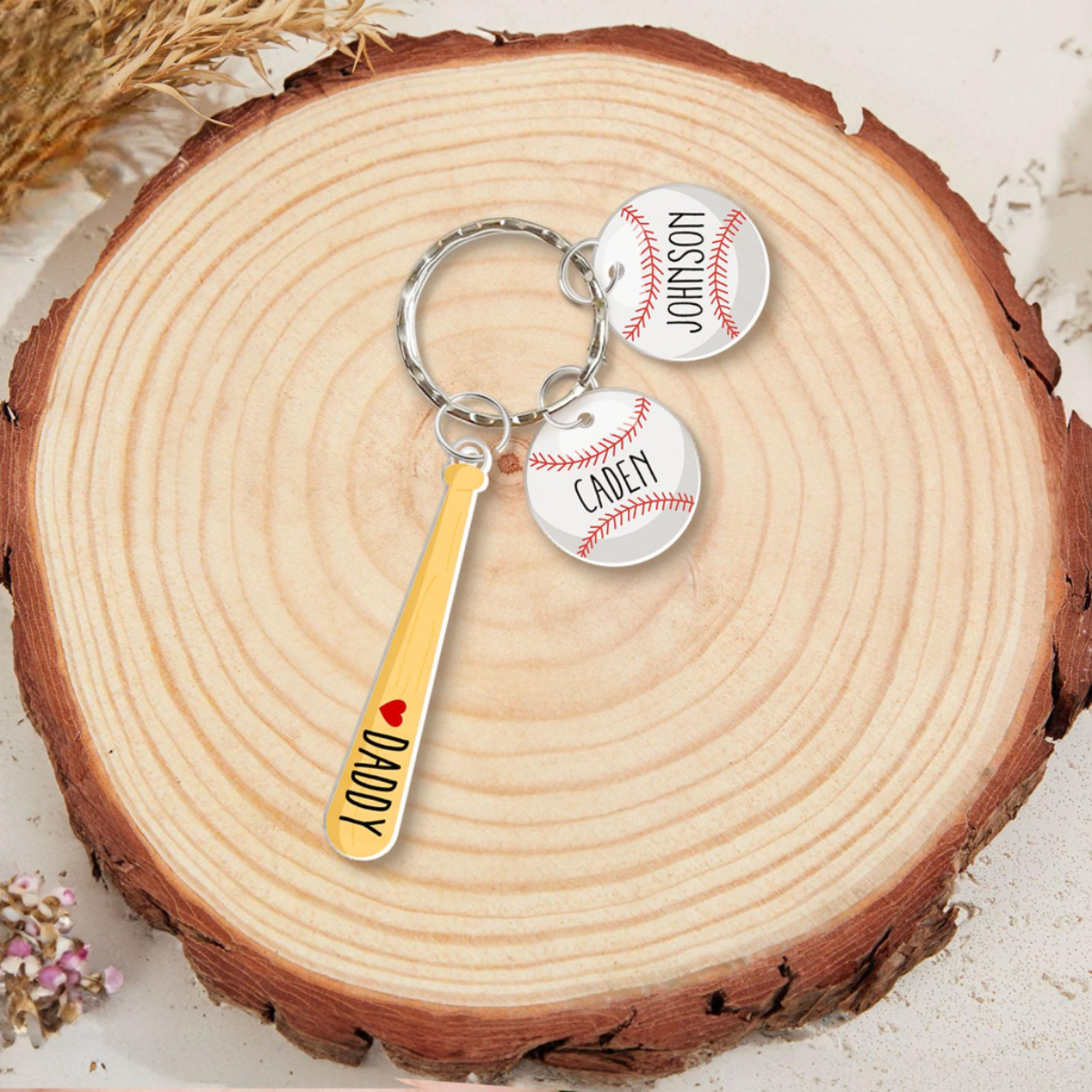 Personalized Daddy Baseball Keychain Gift, Father's Day Gift from Son Daughter, Custom Keychain with Kid Names, Gift for Husband, Dad Gift