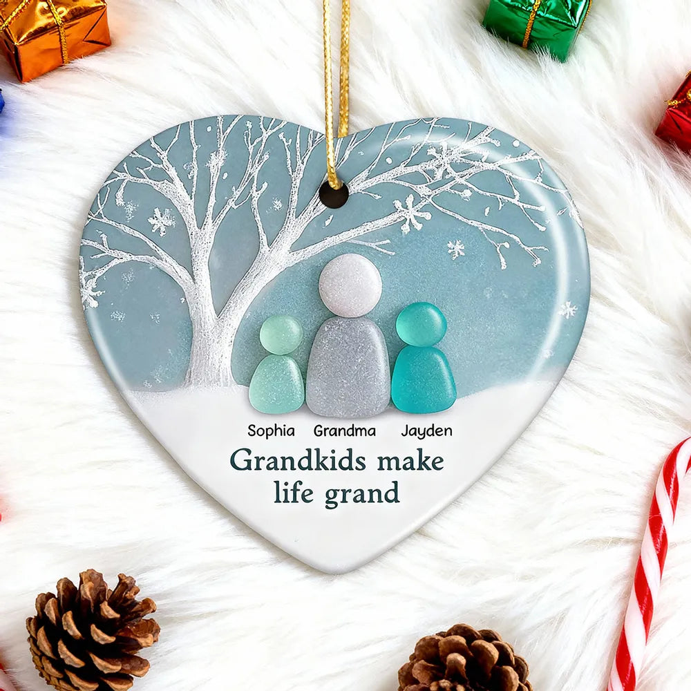 2D Sea Glass Effect Grandma & Grandkids - Personalized Ceramic Ornament - Christmas Gift For Grandchildren, Grandma