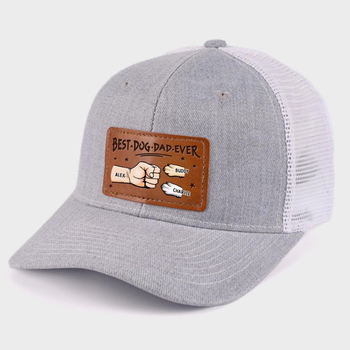 My Fur Babies Are My Real Love - Personalized Leather Label Net Hat - Gift For Dog Dad, Father's Day Gift