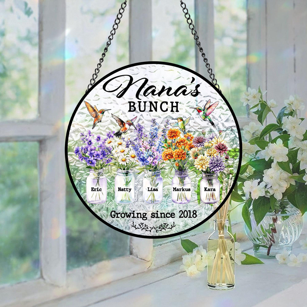 Nana's Bunch - Personalized Suncatcher Stained Glass - Window Hanging Decor Gift For Mom, Grandma, Mother's Day Gift