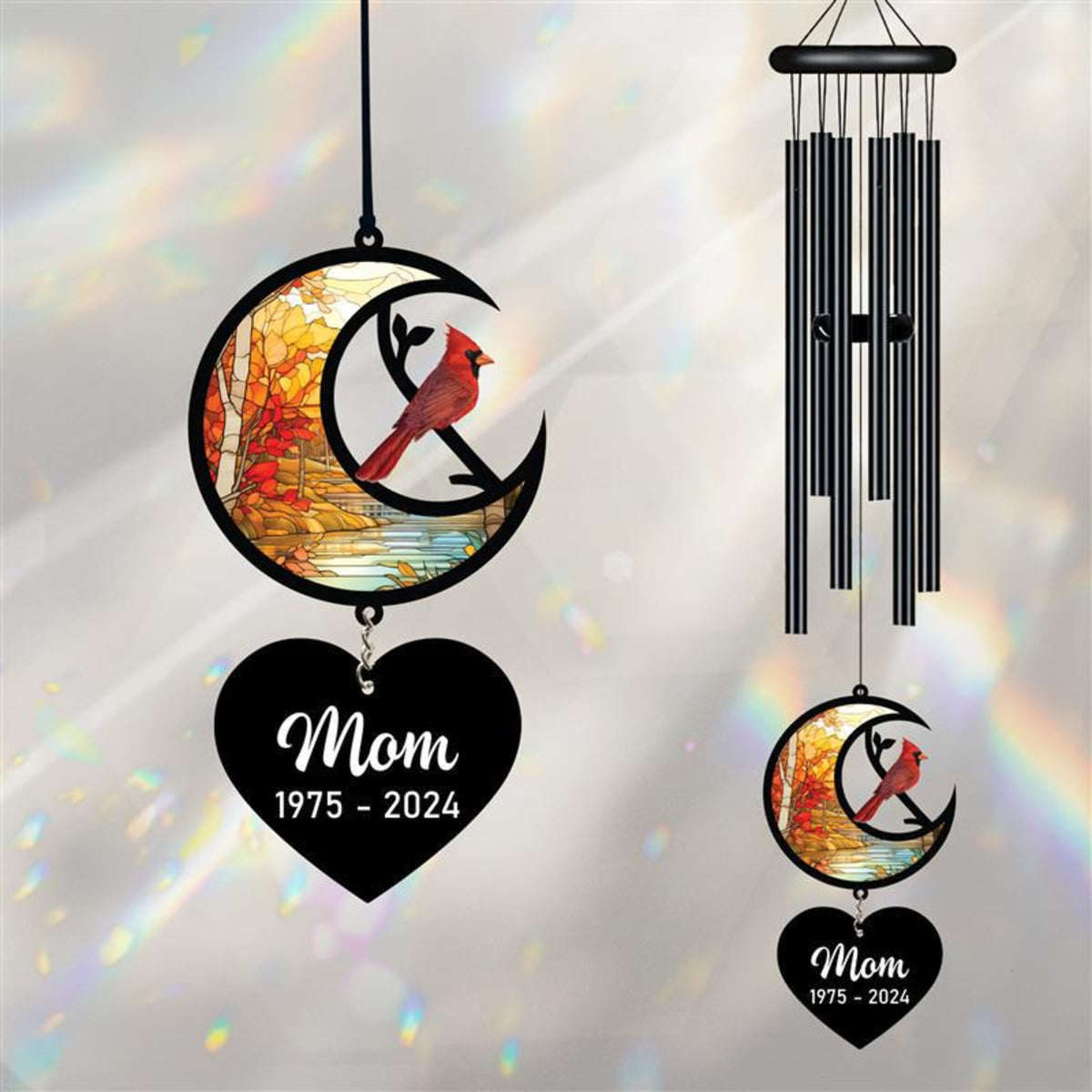 Personalized Memorial Wind Chime, Red Bird Wind Chime, Cardinal Bird Suncatcher Wind Chime, In Loving Memory, Family Gift, Love Family