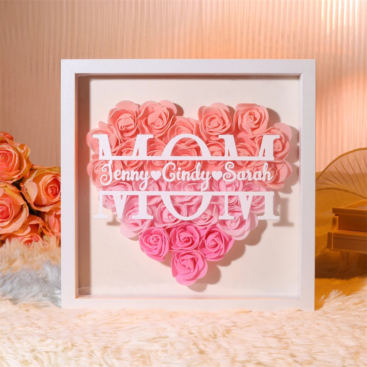 Mama & Kids Name - Custom Flower Frame Box - Gift For Mom, Mother's Day Gift