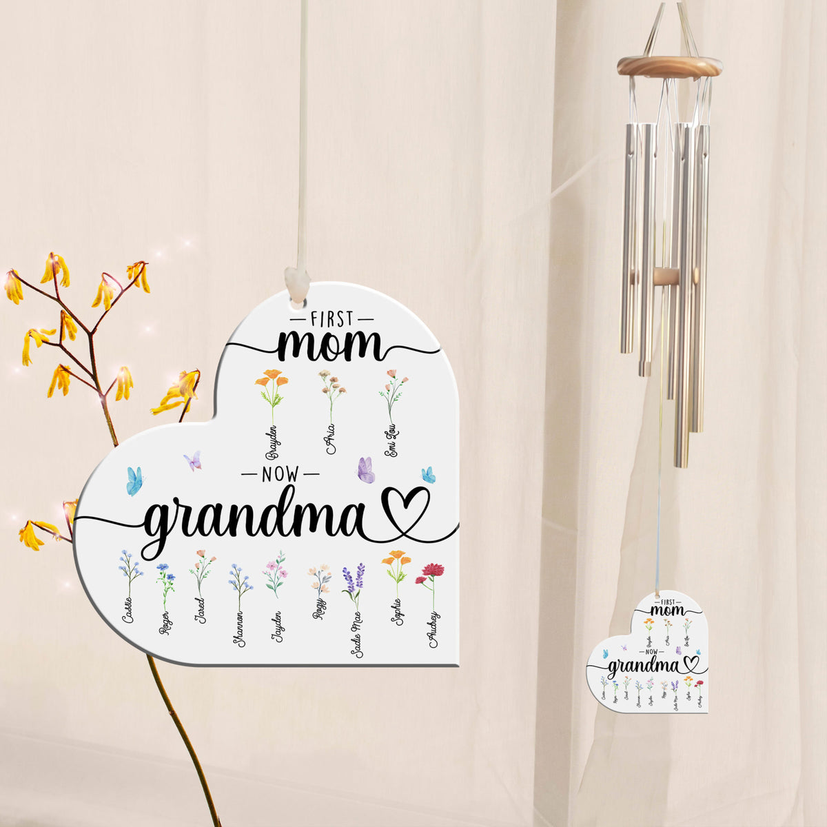 First Mom Now Grandma Custom Birth Month Flower - Personalized Windchime - Gift For Grandma, Mother's Day, Birthday Gift