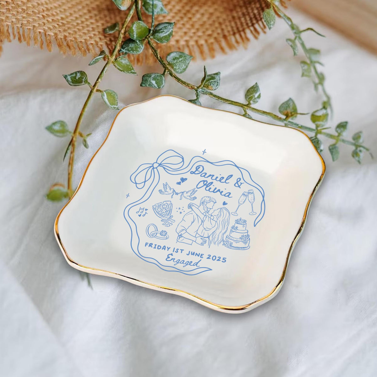 Engaged Ring Dish, Personalized Engagement Gift, Custom Name Ring Holder Christmas Gift, Wedding Gift For Bride, Sentimental Gift For Bridal