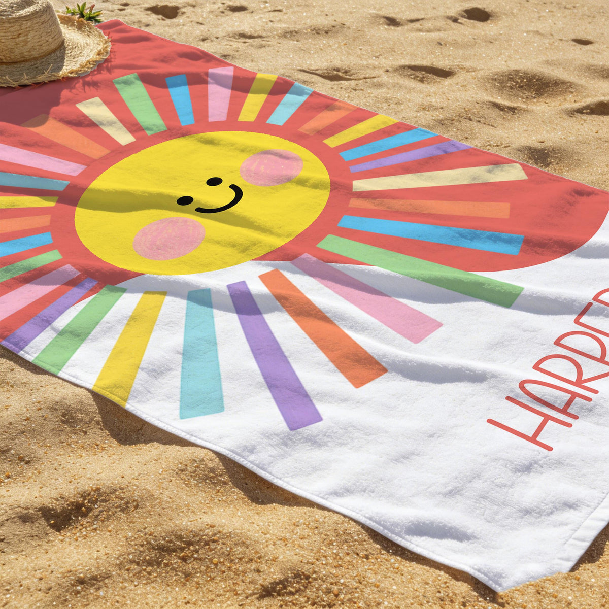 Personalized Brilliant Sun Beach Towel, Custom Name Pool Towel for Girls, Bithday Party Gift For Kids, Tropical Vacation Gift, Beach Lover's Gift