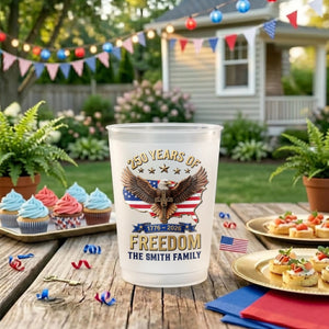 Hundreds Years Of Freedom - Personalized Plastic Frosted Water Cup - Patriotic Gift For Family, 4th Of July Gift