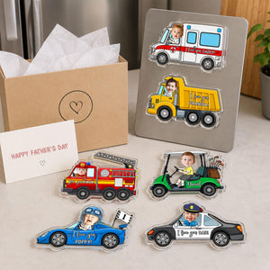 Personalized Kid Ride on Vehicle Fridge Magnet: Custom Baby Face Car Magnet, Best Gift for Dad, Mom, Gradma, Grandpa