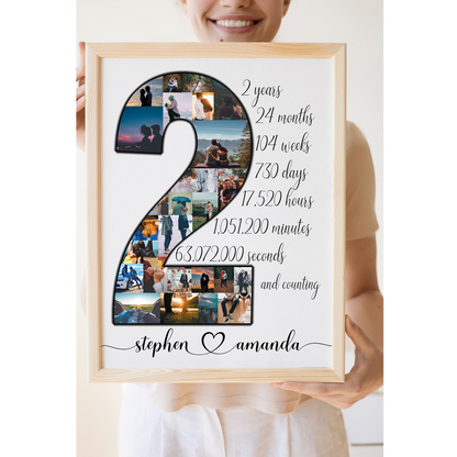 2 Year Anniversary Gift for Him, Personalize Second Anniversary Gift for Husband, 2nd Anniversary Gift for Boyfriend, Custom Photo Collage