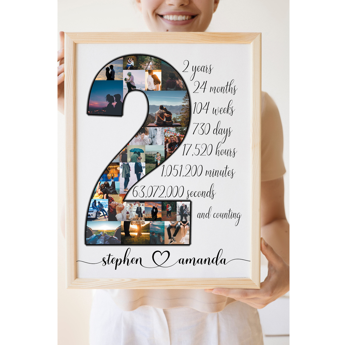 2 Year Anniversary Gift for Him, Personalize Second Anniversary Gift for Husband, 2nd Anniversary Gift for Boyfriend, Custom Photo Collage