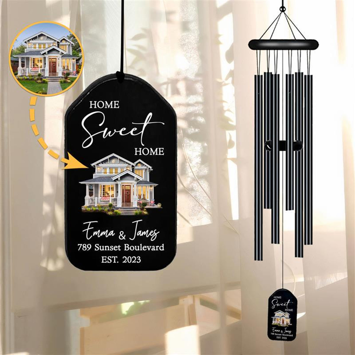 Personalized Home Sweet Home Wind Chime, Housewarming Wind Chime, Housewarming Gifts, New Home Gifts, Custom House Photo, Unique Gift