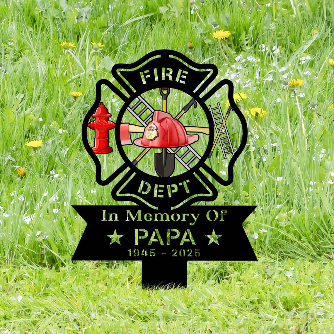 Custom Firefighter Memorial Stake, Custom Metal Grave Marker, Fireman Remembrance Sign, Sympathy Gift, Outdoor Yard Decor