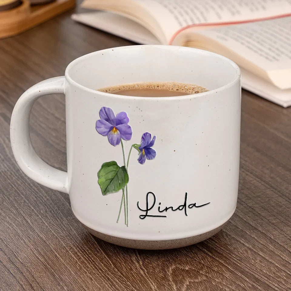 Birth Month flower & Name - Personalized Pottery Mug - Gift For Best Friends, BFF, Sisters