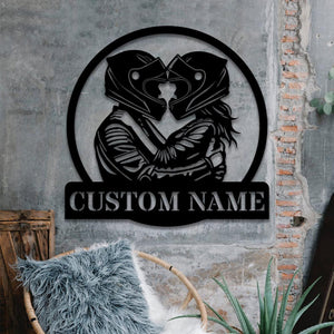 Custom Romantic Biker Couple Metal Wall Art with Led Lights, Couple Motorcycle Sign, Couple Biker Name Sign Christmas Gift