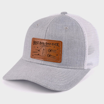 Best Dog Dad Cat Dad Ever - Personalized Leather Label Net Hat - Gift For Father, Gift For Papa, Father's Day Gift