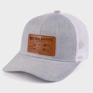Best Dog Dad Cat Dad Ever - Personalized Leather Label Net Hat - Gift For Father, Gift For Papa, Father's Day Gift