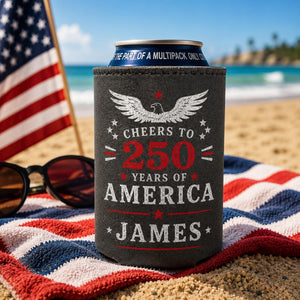 Personalized America 250 Can Cooler, Custom Name 250 Years of Freedom, Can Cozies, 4th of July Party Favor, USA 250th Anniversary