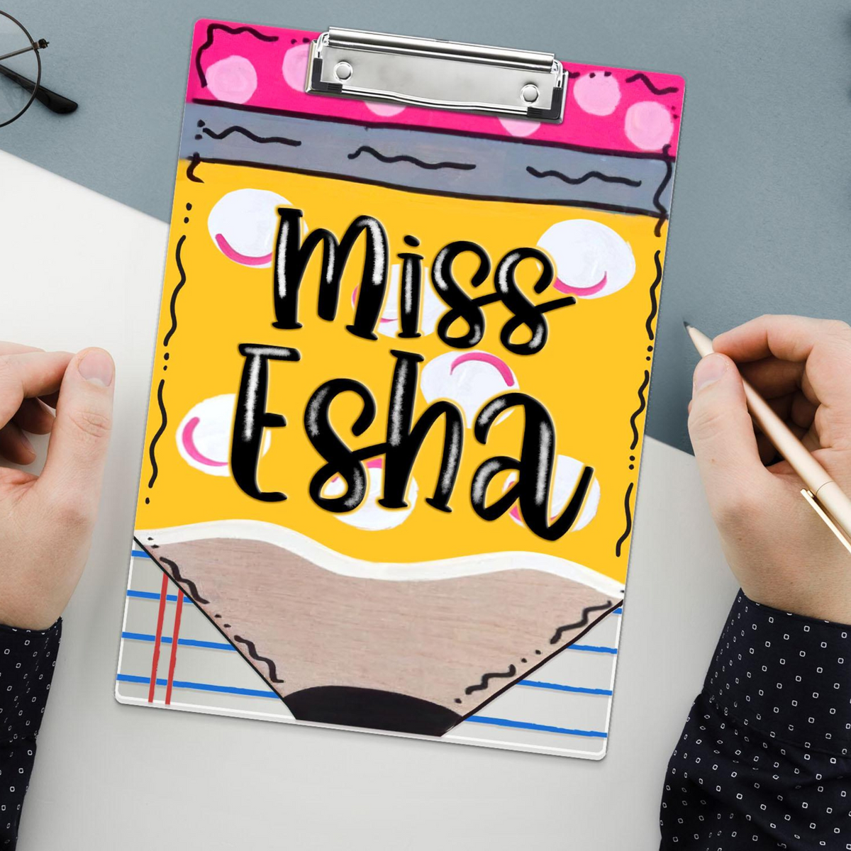 Personalized Teacher Appreciation Gift, Custom Pencil Teacher Acrylic Clipboard, Teacher Name Clipboard, End Of Year, Back to School Gift