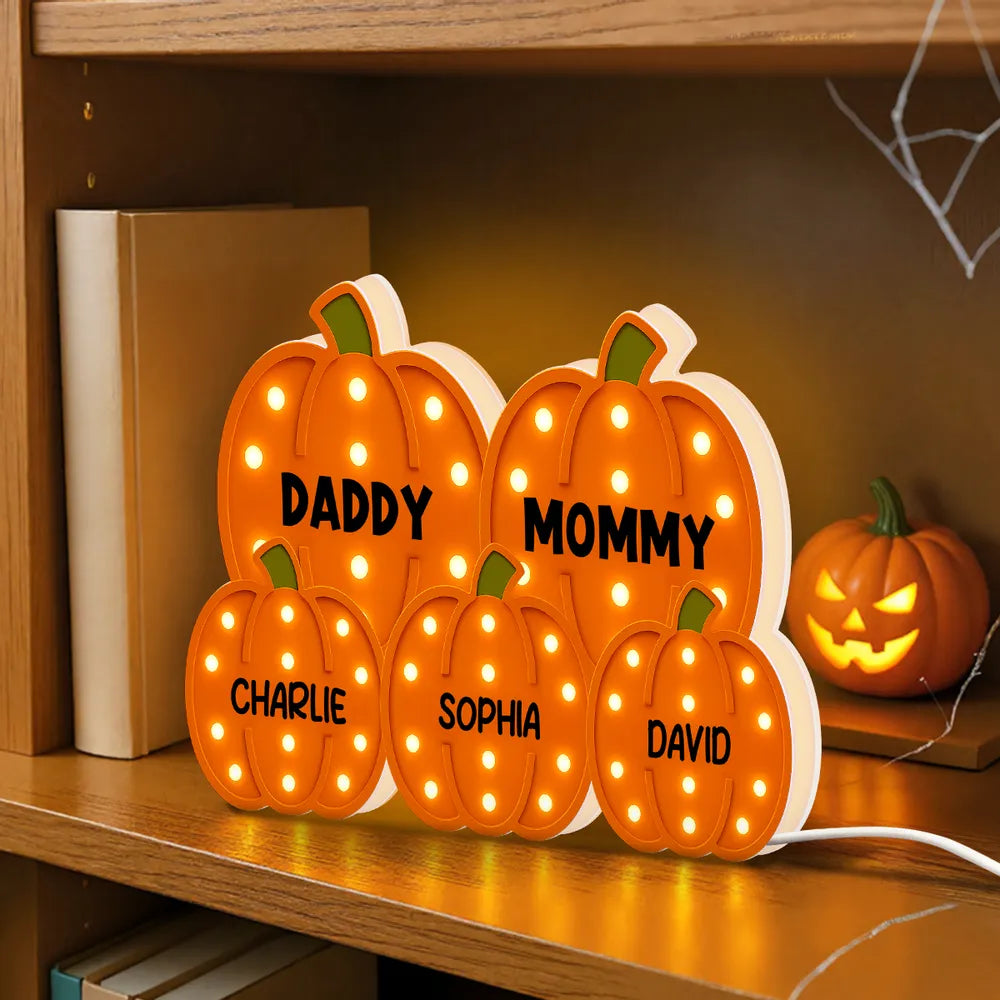 Family With Little Pumpkins - Personalized Acrylic Light Box - Gift For Mom, Grandma, Fall Season Home Decor