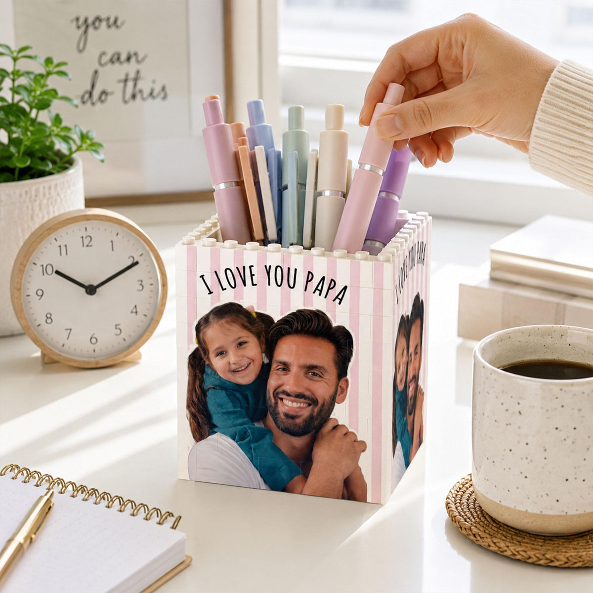 Personalized Photo Building Block Pen Holder, Best Dad Puzzle Block, New Dad Gift, Gift For Papa, Father's Day Gift For Dad, Husband