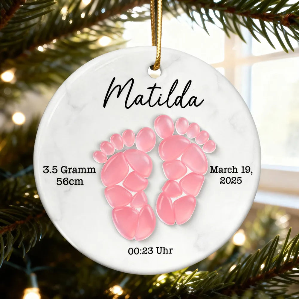 Sea Glass 3D Effect Baby Footprint - Personalized Ceramic Ornament With Acrylic - Christmas Gift for New Parents, Newborn