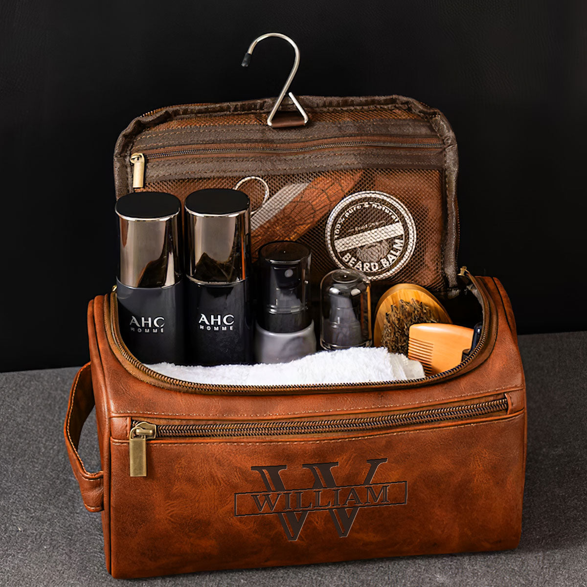 Vintage Legend - Personalized Leather Toiletry Bag - Gift For Dad, Father's Day Gift