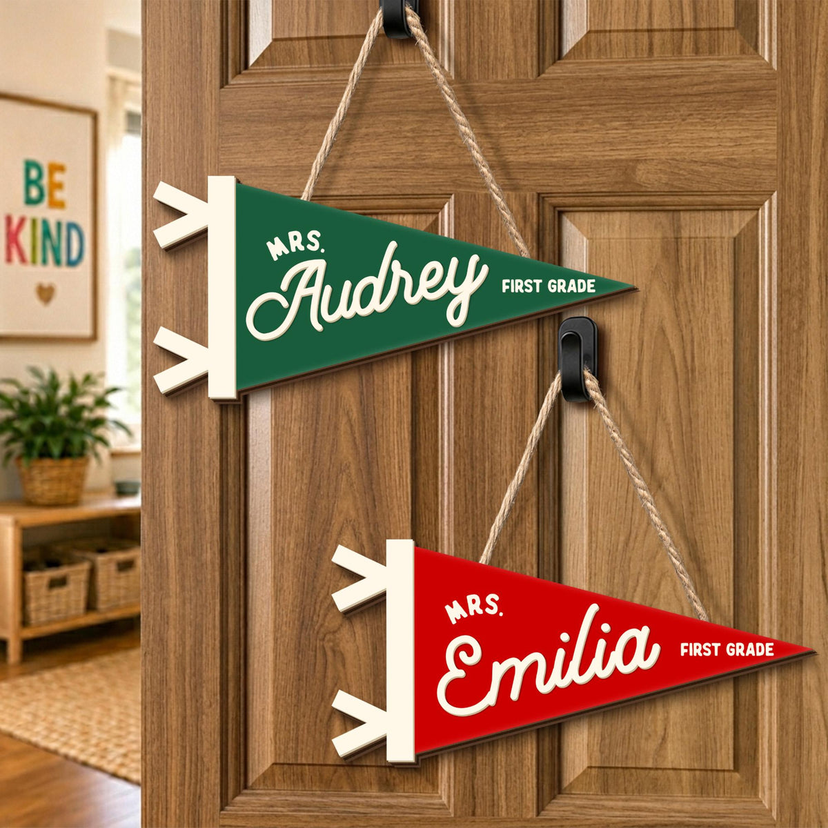 Personalized Teacher Pennant Flag Door Sign, Custom Teacher Name And Grade Sign, Back To School Gift, Teacher Gift, Class Welcome Sign