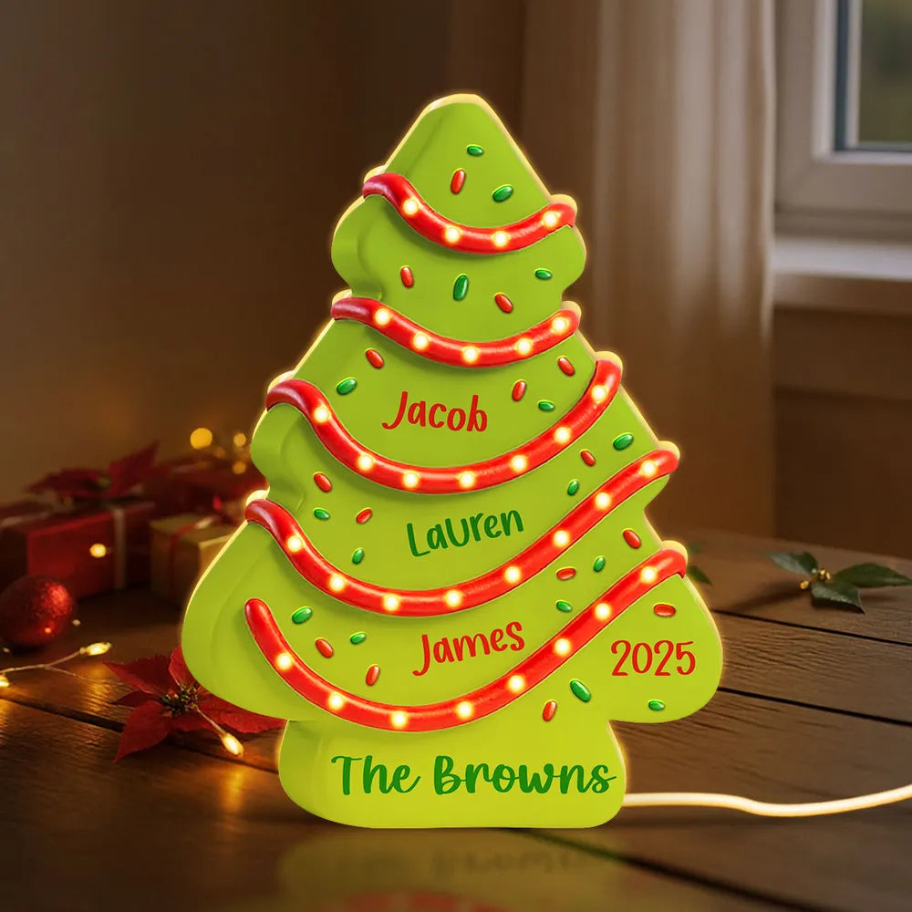 Family Names 3D Effect Christmas Tree Cake - Personalized Acrylic Light Box Christmas Gift For Family